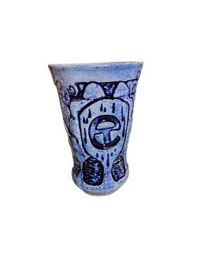 Blue Ceramic Decor Vase With Intricate Nautical & Floral